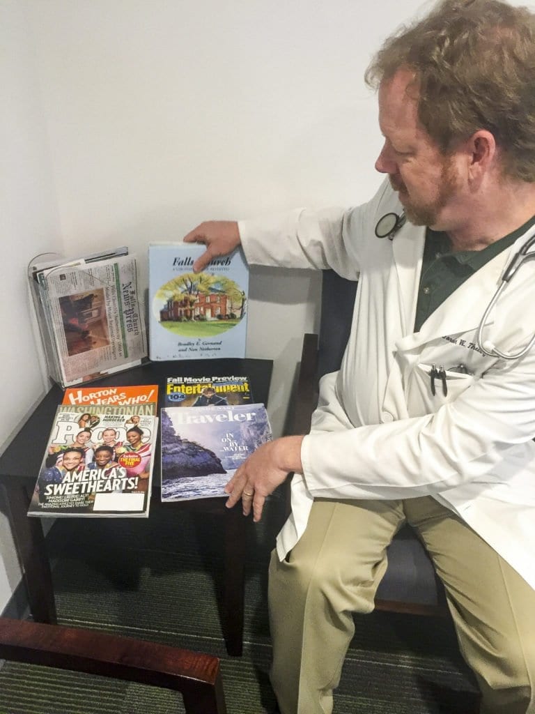 Dr. Gordon Theisz has the best selection of waiting room reading material in The Little City. Photo: Nicholas F. Benton