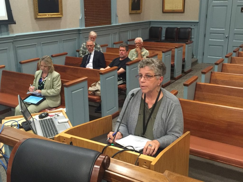MARY MCMAHON, senior librarian at the Mary Riley Styles Public Library, is shown making the case of $8.7 million in needed renovations and expansion of the library before the F.C. City Council tonight, while members of the Library Board are seated together behind her. (Photo: News-Press)