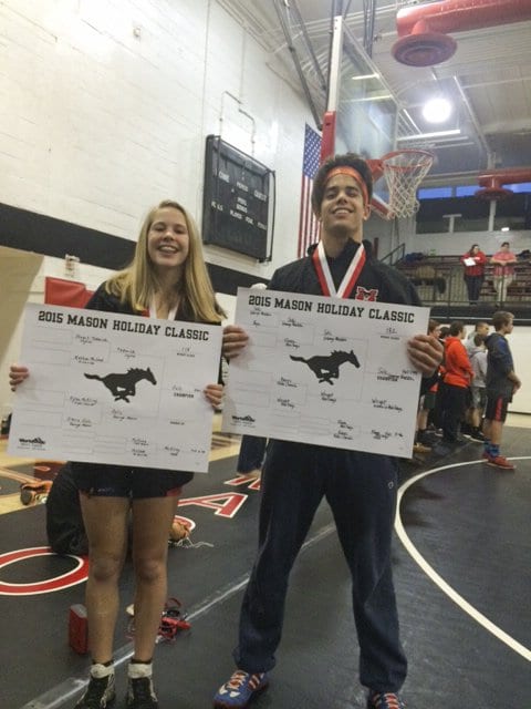 MASON WRESTLERS Sierra (left) and Hunter Sulc both won individual championships at the George Mason Holiday Classic on Monday, Dec. 28. (Photo: Courtesy of Bryan Harris)