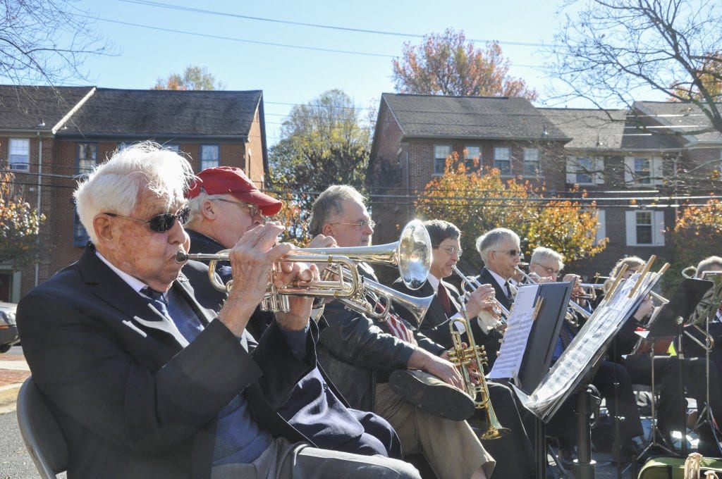 92-year-old Henry Carr, a trumpeter in the Falls Church Concert Band, is a military veteran who served for three years during World War II. Carr and the rest of The Falls Church Concert Band played at the City's Veterans Day Ceremony on Wednesday. (Photo: Drew Costley/News-Press)