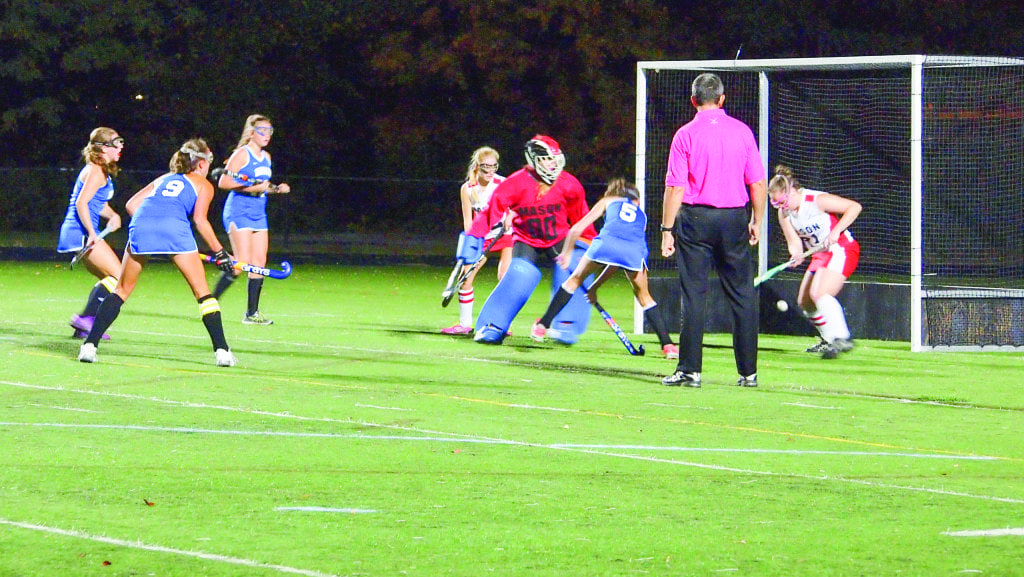 The Mustangs attempt to defend a shot from the Western Ablemarle Warriors during the conference 22 championship. (Photo: Courtesy of Justin Wills)