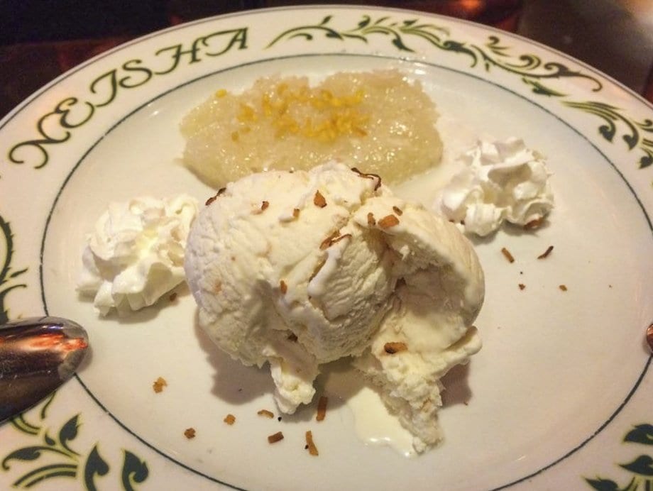 NEISHA’S COCONUT ICE CREAM with sticky rice is a simple, but tasty dish. (Photo: Drew Costley/News-Press)