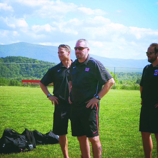 HEAD COACH FRANK SPINELLO (center) with assistant coaches Nate Grenier (left) and Bobby Penland (right). Spinello is currently up for USA Today's High School Sports' America's Best Coach honors.
