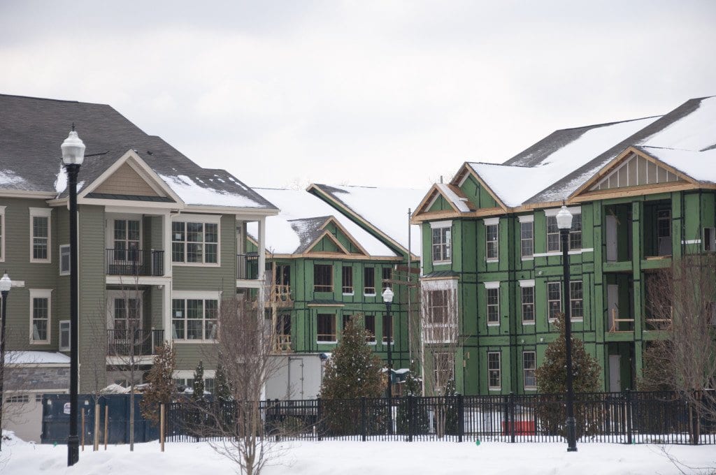 AVALONBay’s FALLS CHURCH location, on the edge of Falls Church City, is one of several developments under construction that uses engineered wood and lightweight construction materials. Another of AvalonBay’s development’s in Edgewater, N.J., which also uses engineered wood, was destroyed in a January fire. (Photos: Drew Costley/News-Press)