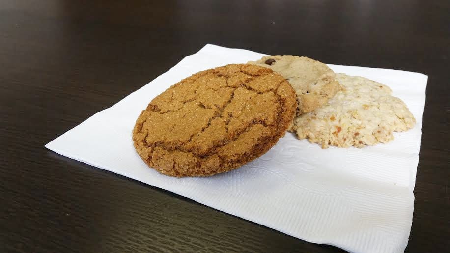 Bakeshop doesn't normally have it's entire vegan menu ready for sale, but it usually has three or four vegan options available. Out of the three cookies in the photo above – (l to r) the gingersnap, the chocolate chip and the salty oat apricot – the salty oat apricot is the most unique and the most engaging. (Photo: News-Press)
