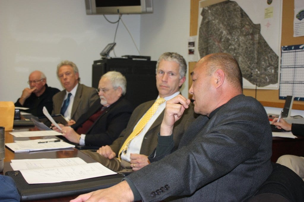 FALLS CHURCH City Manager Wyatt Shields (second from right) laid out the latest proposal from the Spectrum Group to a meeting of the EconoDevelopment Committee of the F.C.City Council Monday Night. (Photo: News Press)