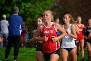 Mason freshman Linnea Skotte was one of several Mustang runners to achieve personal or season's best times at the Octoberfest Invitational last Saturday. (Photo: Carol Sly)