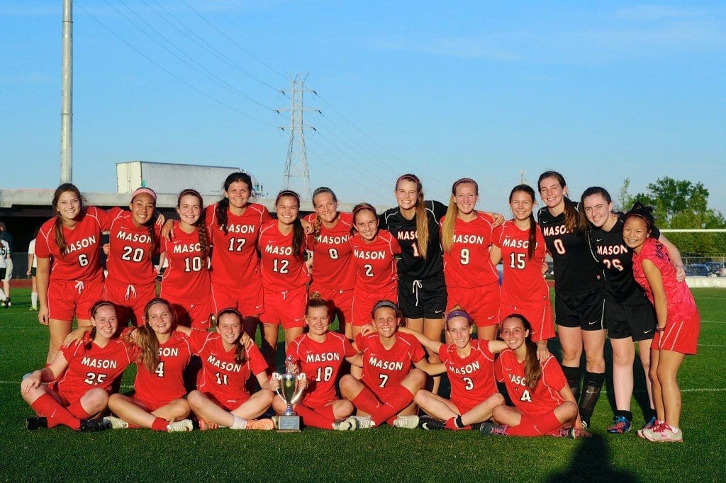 The George Mason High School girls varsity soccer team is pictured above, having won the region championship. Eight Mustangs – Claire Trevisan, Corinne Carson, Ava Roth, Kate Mills, Ella Howard and Jessica Gemond, Rebecca Crouch, and Alice Castillo – were named to the all-region team this week. Trevisan was named region player of the year for the second year in a row. (FCCPS Photo: Courtesy Brad Mills)