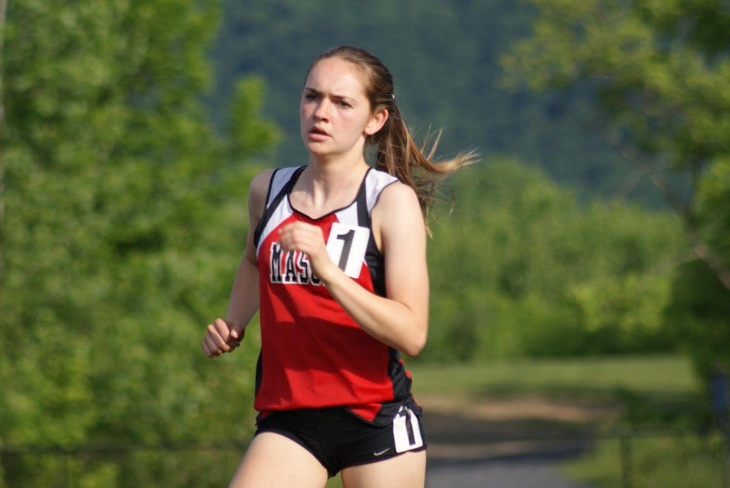 Mason athlete Blaise Sevier took first here in the 1,600-meter run with the state qualifying time 5:36.24, and first later in meet in the 800-meter run with the state-qualifying time of 2:27.08. (Photo: Courtesy Carol Sly)