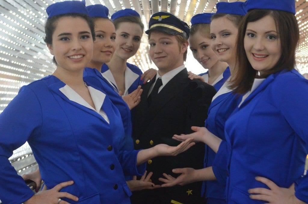 Frank Abagnale Jr. and the Jet Set (Alex Stone and friends) in MTC's upcoming production of "Catch Me If You Can." (Photo Credit: Isabel Zapata and Monica Matthews)