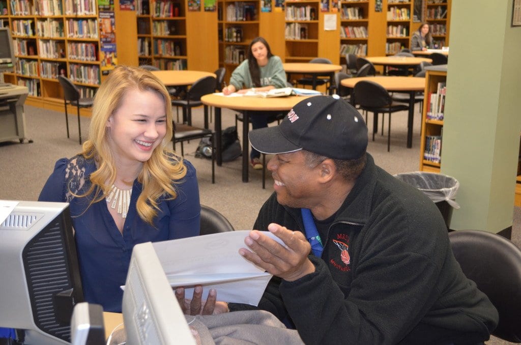 Former George Mason player Stephanie Cheney is pictured above, with coach LaBryan Thomas, at an event last March honoring her decorated high school basketball career. (FCCPS Photo)