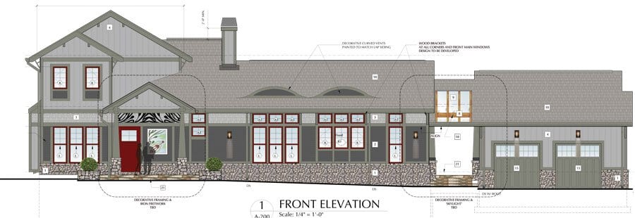 PLANS DETAILING THE FRONT ELEVATION of developer Bob Young’s home to be in the City of Falls Church. (Image Courtesy Bob Young)