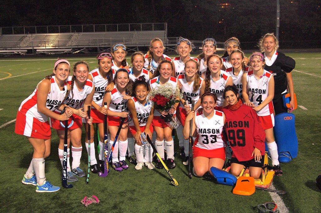 The Mason varsity field hockey team honored its sole senior squad member, Sarah Macris, before a home match against Bishop O’Connell High School last Wednesday. (Photo: Courtesy Justin Wills)
